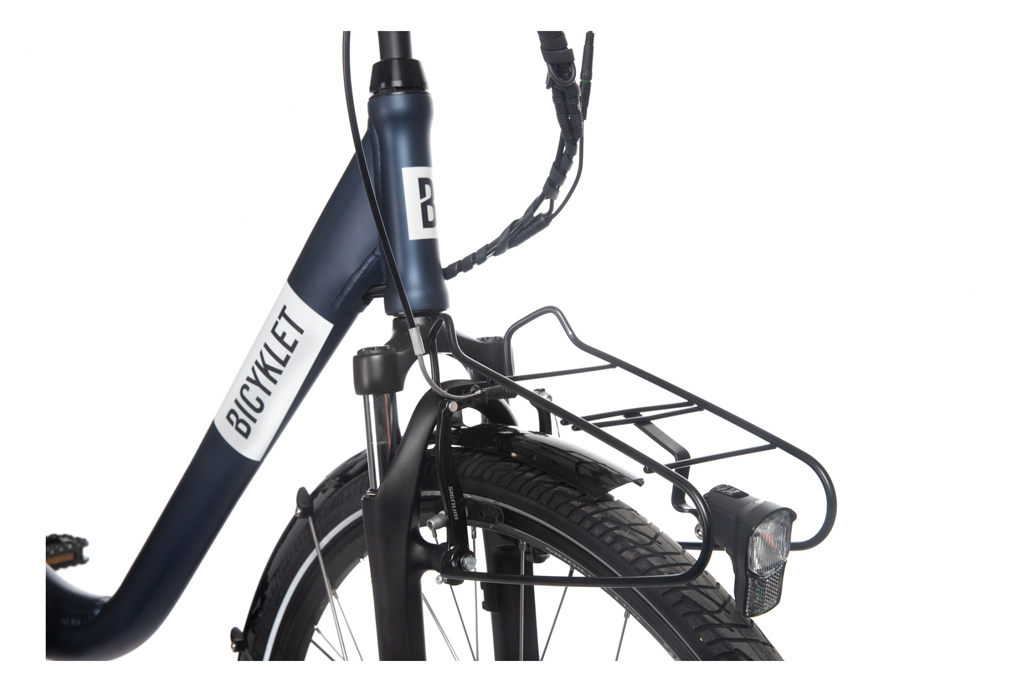 Vélo de Ville Électrique Mixte Bicyklet Claude Shimano Tourney 7V 500 Wh 700 mm Bleu Nuit Mat – Image 7