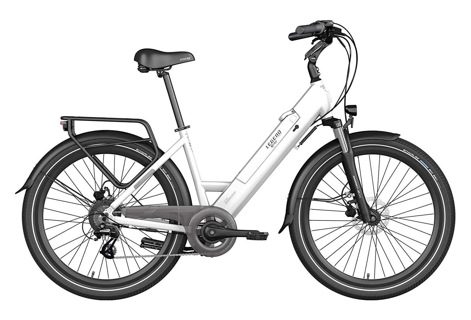 Legend Milano Vélo Electrique Ville Smart eBike Roues de 26 Pouces, Freins Disque Hydraulique, Batterie 36V 10.4Ah Sanyo-Panasonic (374.4Wh), Blanc Artic