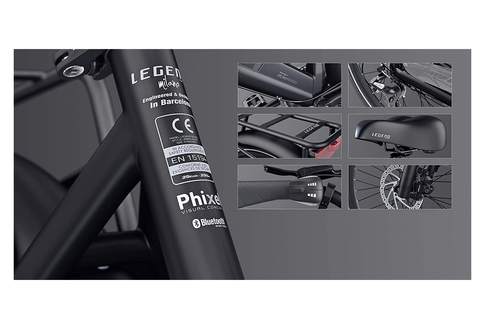 Legend Milano Vélo Electrique Ville Smart eBike Roues de 26 Pouces, Freins Disque Hydraulique Batterie 36V 10.4Ah Sanyo-Panasonic (374.4Wh) Noir Onyx – Image 2
