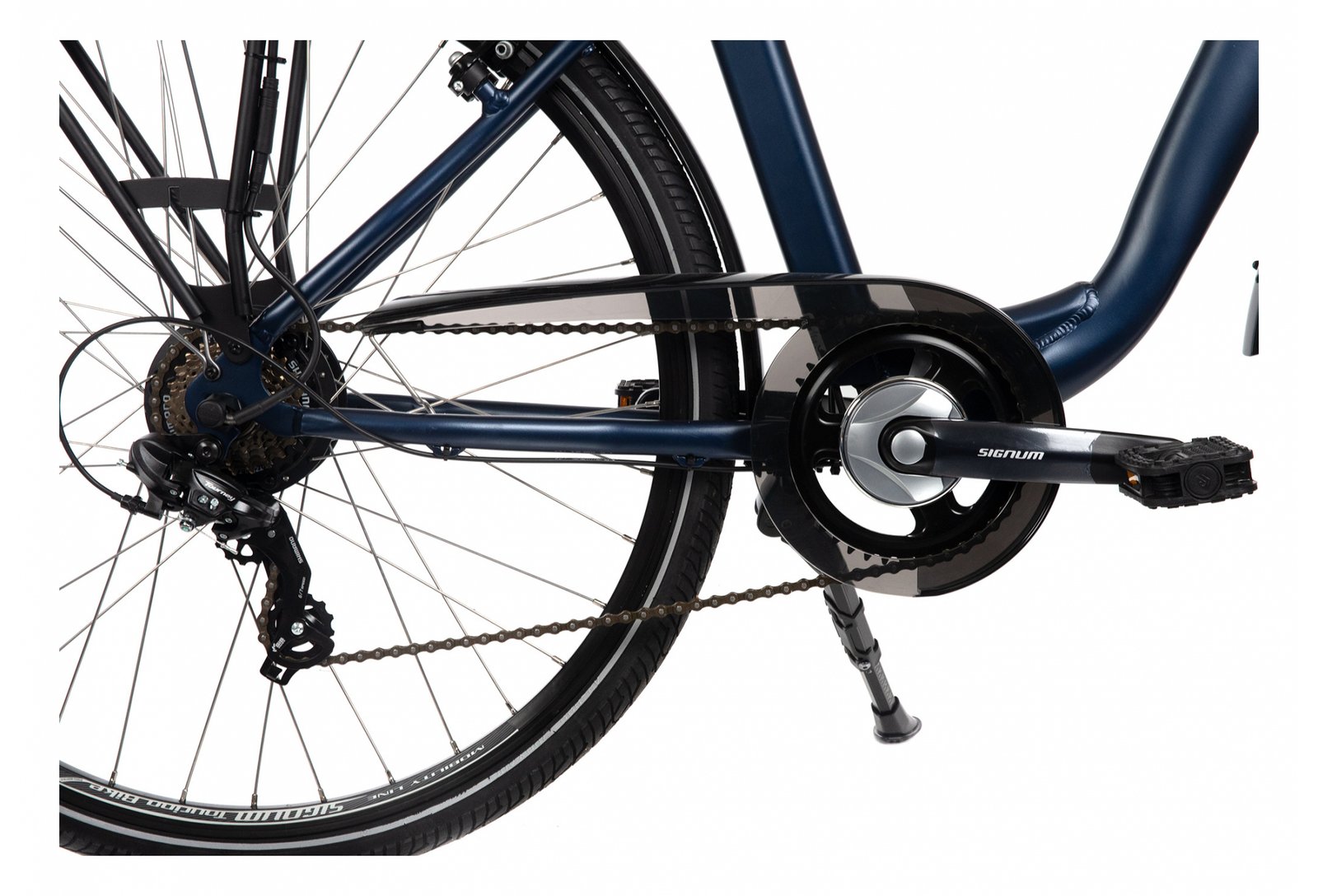 Mixte Bicyklet Claude Shimano Tourney 7V 500 Wh 700 mm Bleu Nuit Mat Marron – Image 2