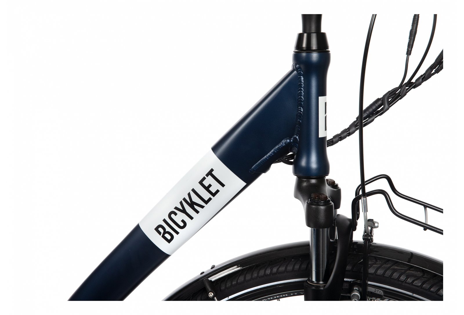 Mixte Bicyklet Claude Shimano Tourney 7V 500 Wh 700 mm Bleu Nuit Mat Marron – Image 4