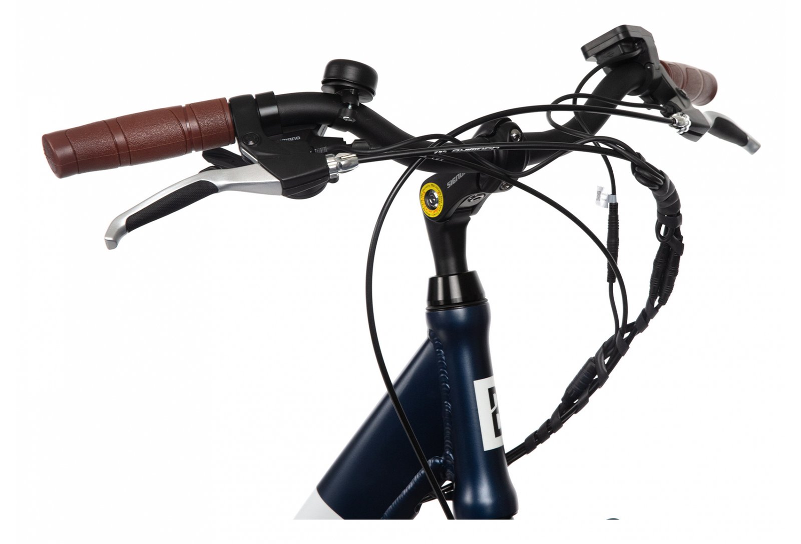 Mixte Bicyklet Claude Shimano Tourney 7V 500 Wh 700 mm Bleu Nuit Mat Marron – Image 6