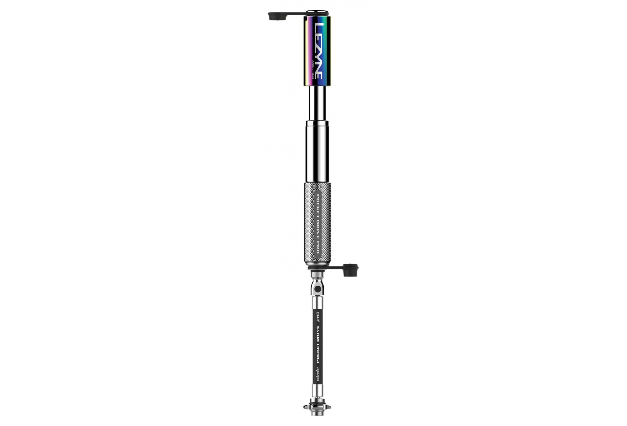 POMPE À MAIN LEZYNE POCKET DRIVE PRO (MAX 160 PSI / 11 BAR) NÉO MÉTAL / ARGENT – Image 2