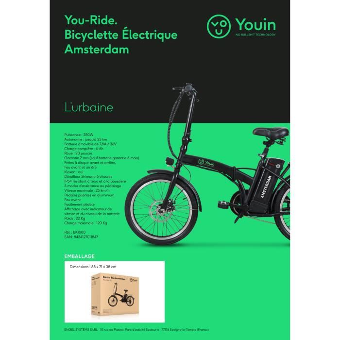 Vélo électrique pliable YOUIN 250W – Image 3