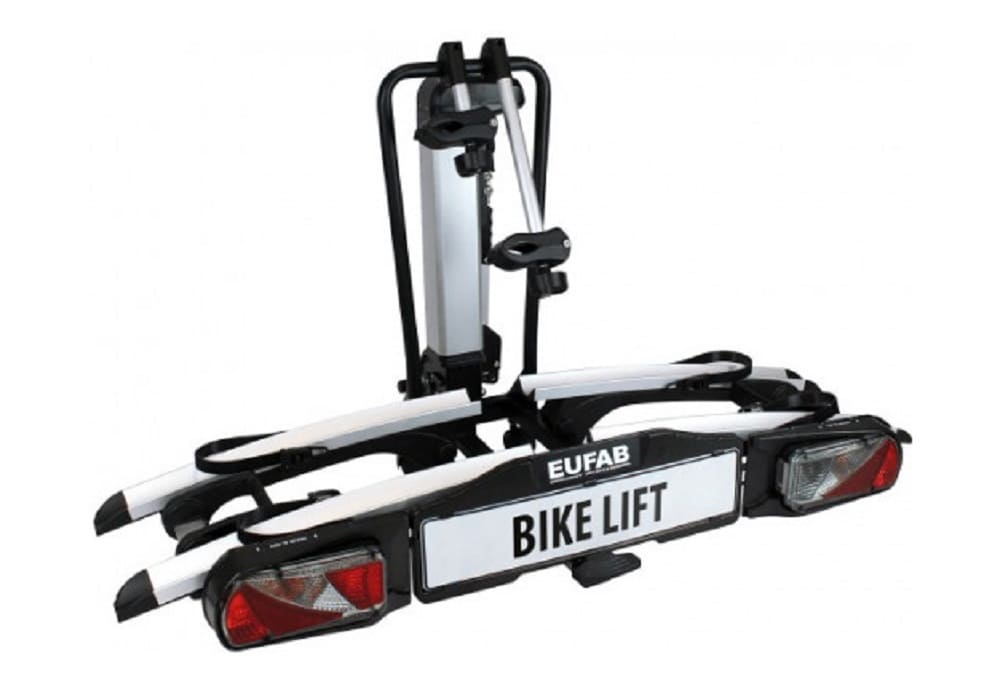 Porte-Vélos Electrique sur Boule D'attelage Pliable Bike-Lift Prise 13 Broches - 2 Vélos (Compatible E-Bikes) Noir Argent