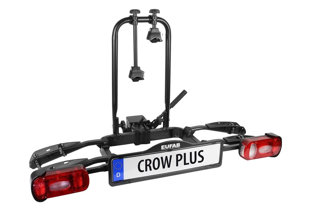 Porte-Vélos sur Boule d'Attelage Eufab Crow Plus Prise 13 Broches - 2 Vélos (Compatible E-Bikes) Noir