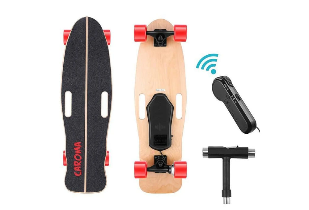 Skateboard électrique 350W de 12 MPH à télécommande Planche à roulettes 70CM Rouge