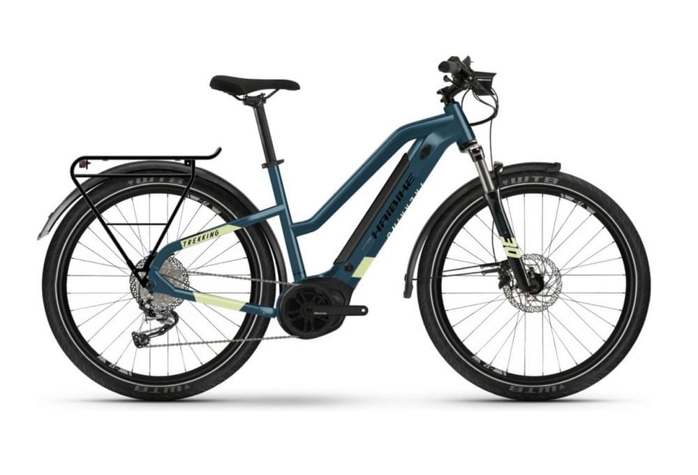 VTC Électrique Haibike Trekking 5 Trapez i500Wh Shimano Alivio M3100 9V Bleu / Jaune Canary 2022