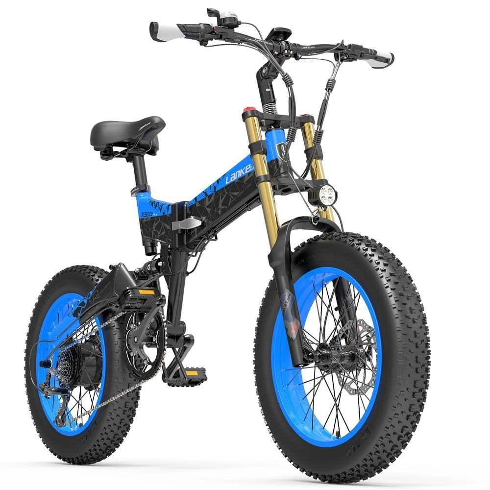 VTT électrique Pliable Lankeleisi X3000 Plus 1000W 20" Fat Bike 17.5Ah Bleu – Image 7