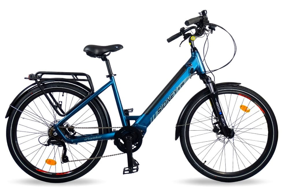 Vélo Electrique Urbanbiker Sidney PLUS bleu Roues 26 504WH(36v 15Ah)