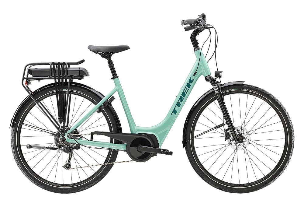 Vélo de Ville Électrique Trek Verve+ 2 Lowstep Shimano Acera/Altus 9V 300 Wh Vert Sauge 2023