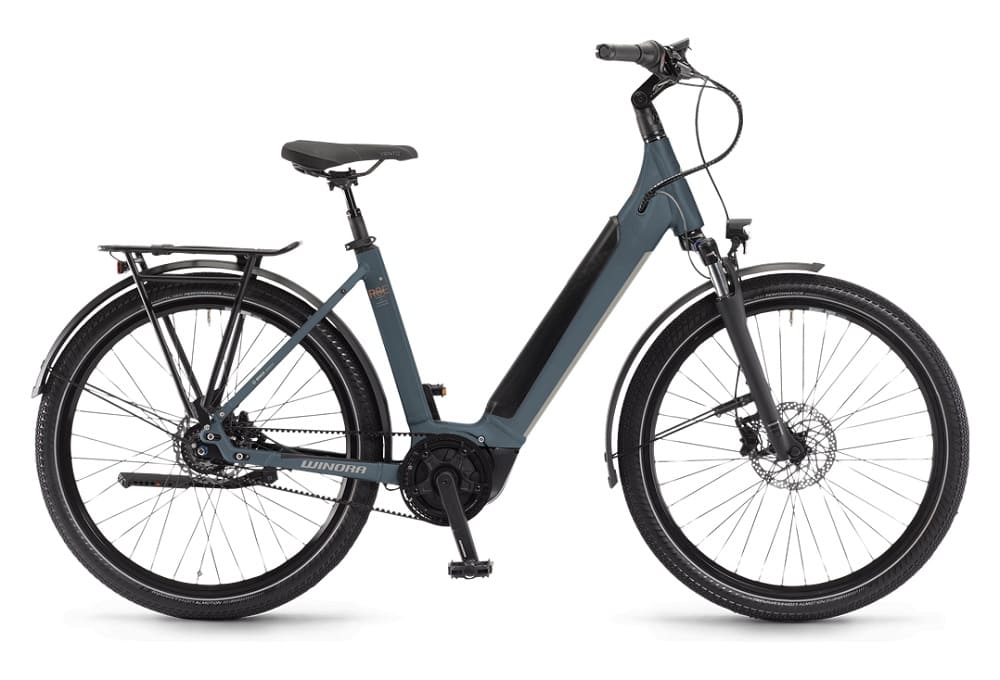Vélo de Ville Électrique Winora Sinus R8Ef Wave Shimano Nexus Courroie 8V 500 Wh 650b Gris Bleu 2023