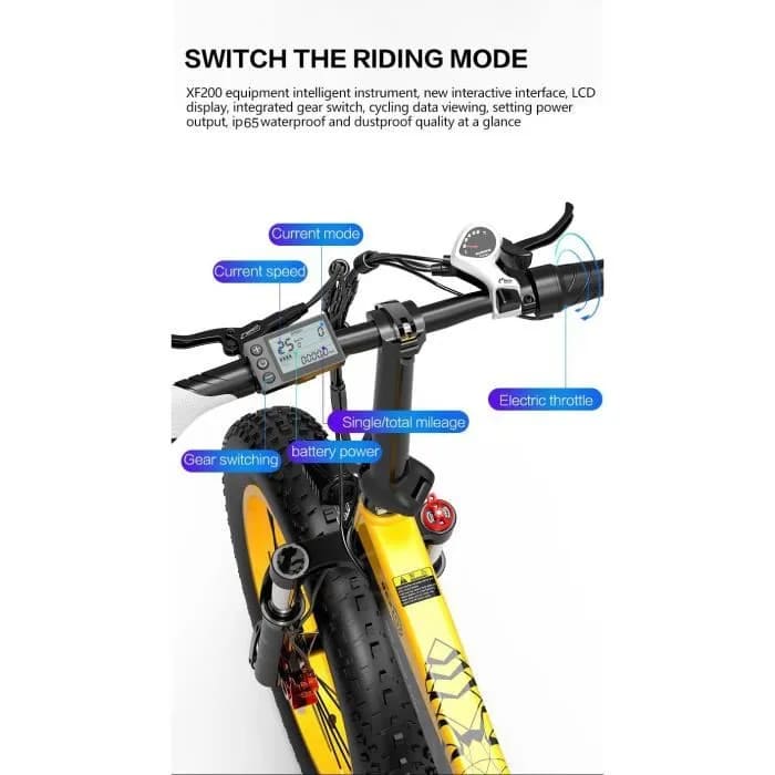 VTT électrique adulte pliant 48V 15Ah Bezior XF200 20 pouces Shimano 7 vitesses-Noir Jaune – Image 3